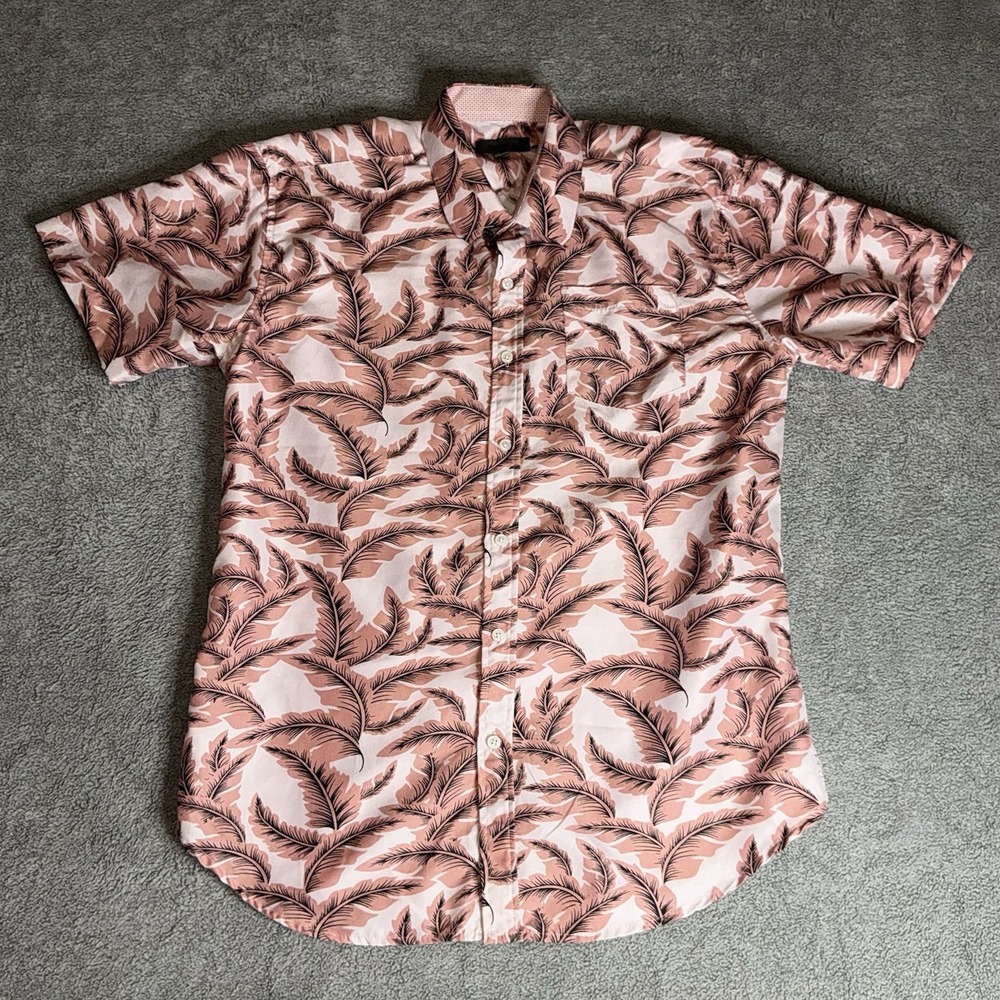 Planet B Shirt Mens L Pink‎ Tropical Button Up Hawaiian Polyester